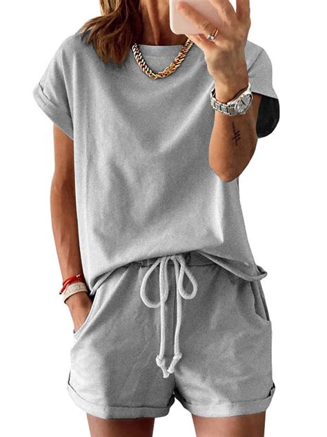 Langwyqu Solid Color Women Casual Pieces Sets Tops Shorts Suit