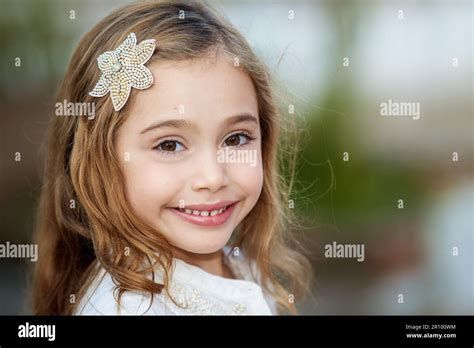 Sweet Six Years Old Blonde Girl Outdoors Stock Photo Alamy