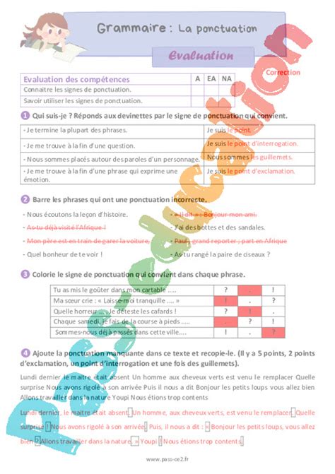 La Ponctuation Valuation Grammaire Pour Le Ce Pdf Imprimer