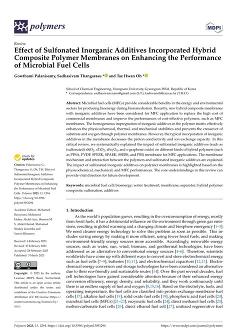 PDF Effect Of Sulfonated Inorganic Additives Incorporated Hybrid