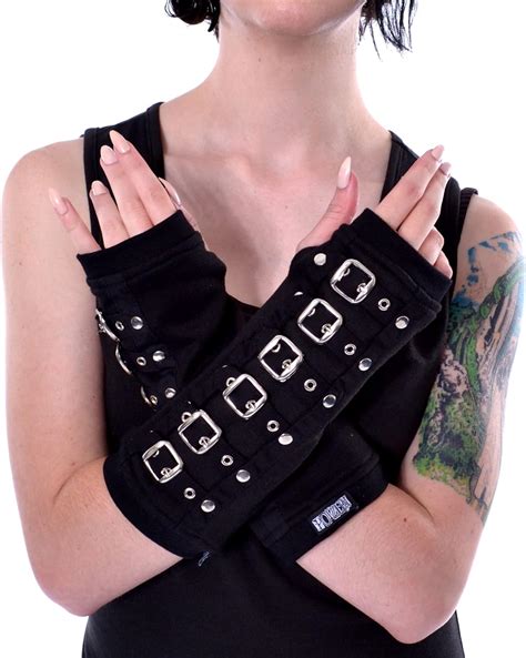 Pretty Attitude Womens Goth Black Buckle Armwarmer At Amazon Womens