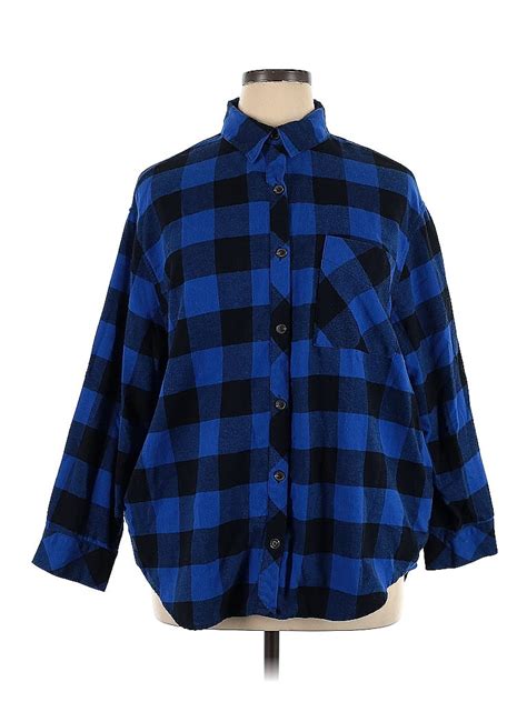 Wild Fable Checkered Gingham Blue Long Sleeve Button Down Shirt Size Xl 41 Off Thredup