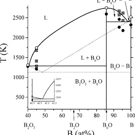 Phase diagram of the B-B2O3 system at 5 GPa. The black circles ...