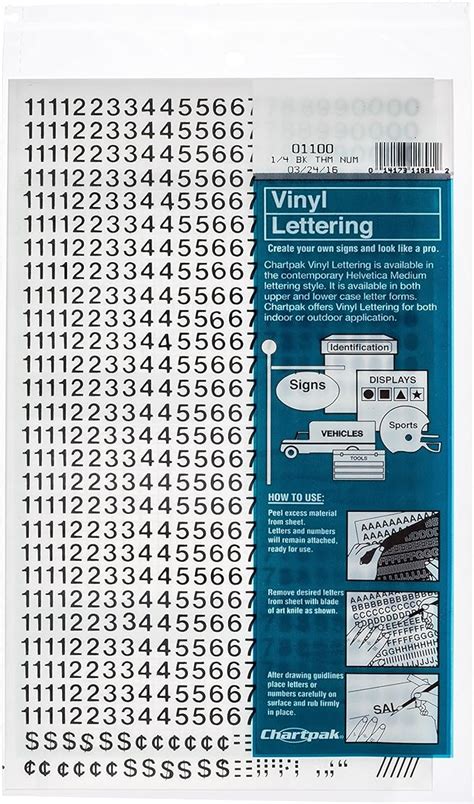 CHARTPAK Self Adhesive Vinyl Numbers 1 4 Inch High Black 718 Per