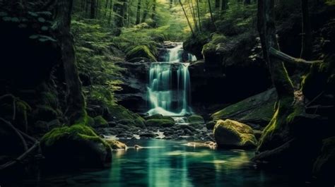 Premium AI Image | waterfall landscape HD 8K wallpaper Stock Photographic Image