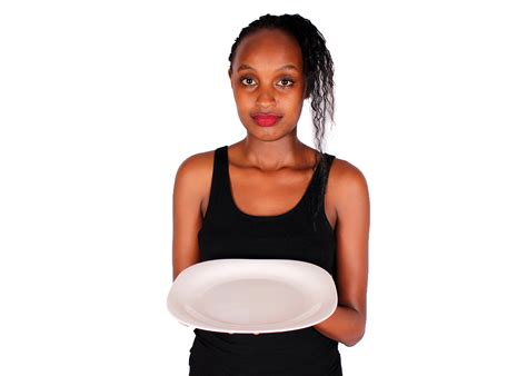 Hungry Woman Holding Empty Plate