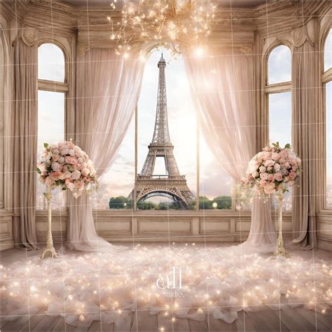 Eiffel Themed Wedding Backdrop In A Palace Digital Backgrounds For