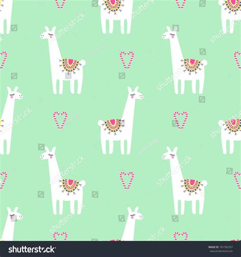 Cute Llama And Candy Cane Heart Pattern