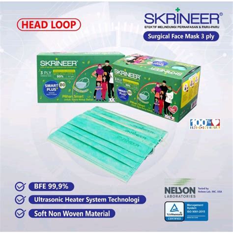 Jual Skrineer Smart Plus Masker Ply Earloop Head Loop Green Isi