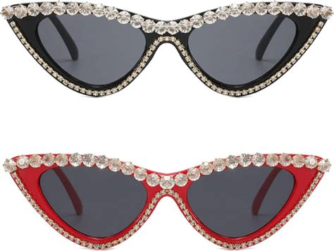 Bling Diamond Sunglasses Crystal Rhinestone Shades Retro Half Rim Women Cat Eye Sunglasses