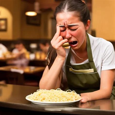 Olive Garden Worker Crying While Eating Noodles Openart