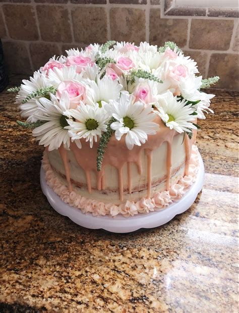 Pink Drip Flower Cake Flower Cake Cake Desserts