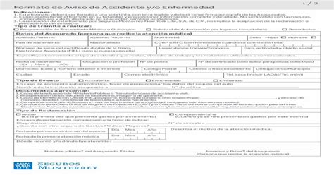 Formato De Aviso De Accidente Y O Enfermedad Pdf Document