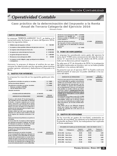 1ra Qna Enero 2017 Caso Práctico De La Determinación Del Impuesto A La