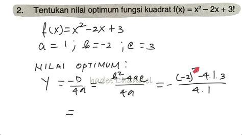 Tentukan Nilai Optimum Fungsi Kuadrat F X X² 2x 3 Youtube