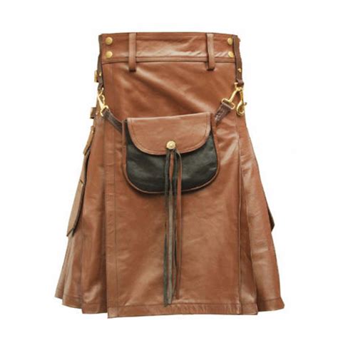 Brown Leather Utility Kilt With Sporran Ayaan Products