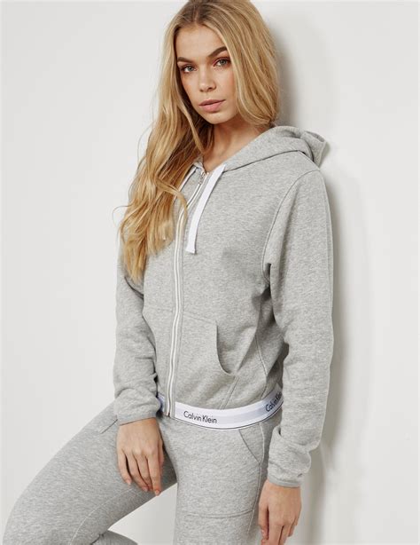 Calvin Klein Full Zip Hoodie Grey Marl In Gray Save 26 Lyst