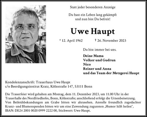 Traueranzeigen Von Uwe Haupt Ga Trauer De