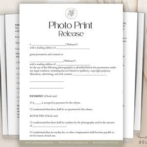 Editable Photo Print Release Forms Photography Print Release Template