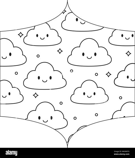 Cadre Décoratif Avec Motif Nuages Kawaii Sur Fond Blanc Vector Illustration Image Vectorielle