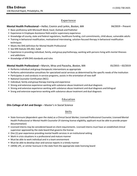 Mental Health Professional Resume Samples Velvet Jobs