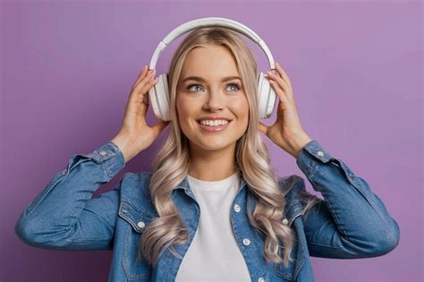 A Blonde Woman With Headphones On Her Head Premium Ai Generated Image