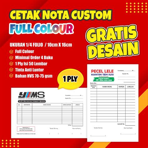 Jual Cetak Nota Full Colour Ply Ukuran Cetak Nota Custom Nama