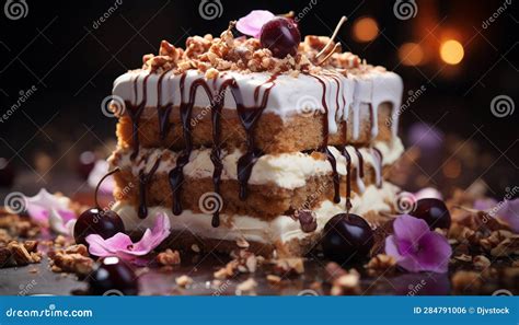 Gourmet Chocolate Cake With Fresh Fruit Decoration For Birthday