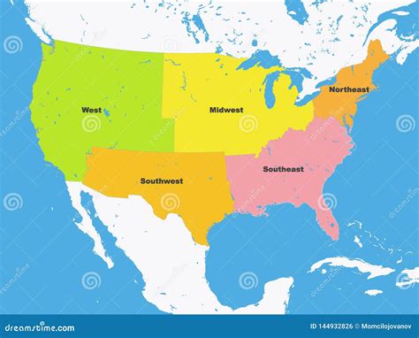 Mapa De Color De Las Regiones De Los Estados Unidos De América