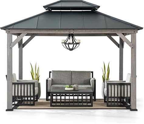 Sunjoy 10 Ft X 12 Ft Cedar Framed Gazebo With Steel Hardtop Amazon Ca Patio Lawn And Garden