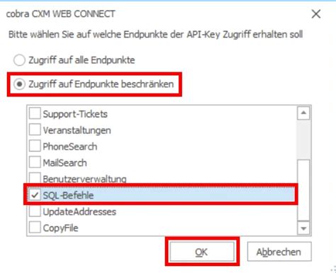 Einen REST Endpunkt einschränken in WEB CONNECT cobra CRM Dokumentation