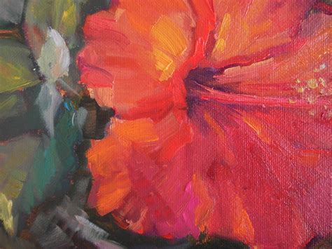 Landscape Artists International: Original Red Hibiscus Oil Painting, Floral Painting, Small Oil ...