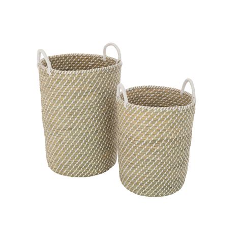 Set Paniers Ronds Anses Paille Blanc Naturel J Line