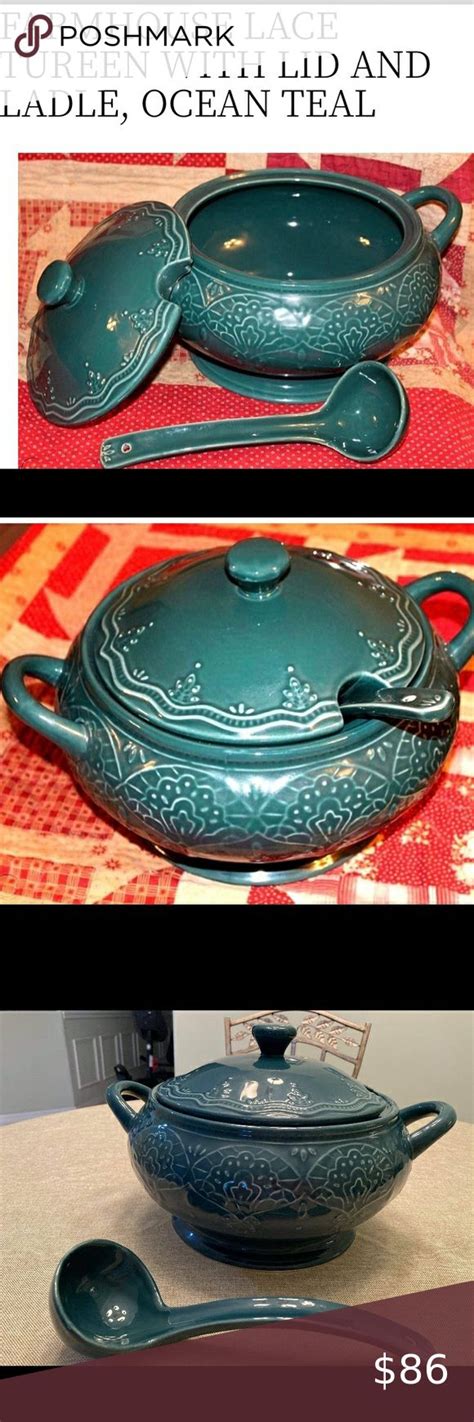 The Pioneer Woman Farmhouse Lace Ocean Teal Soup Tureen With Lid And