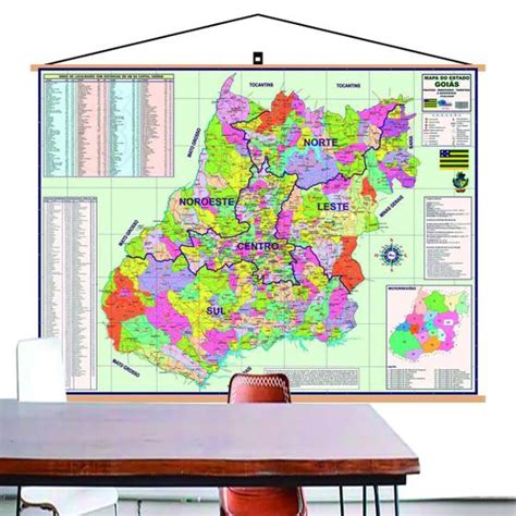 Mapa Estado Goiás Banner Moldura Laminado Grande 120x90cm Outros