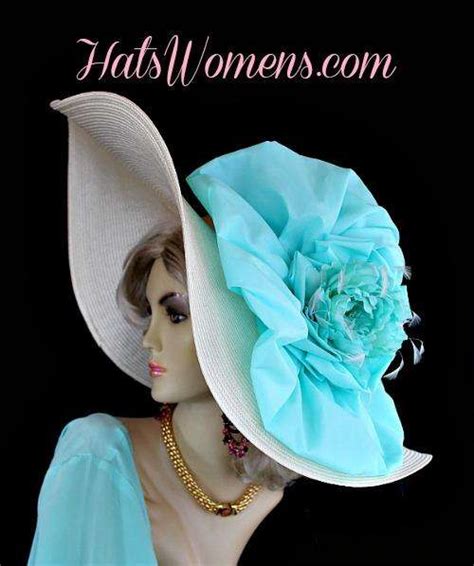 Ivory Aqua Turquoise Blue Wide Brim Hat Weddings Bridal Church Hats