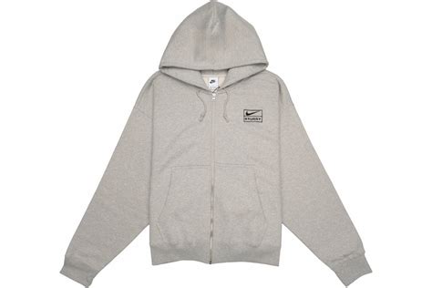 Stussy X Nike Fleece Zip Hoodie Grey Heather Mens Fw23 Us