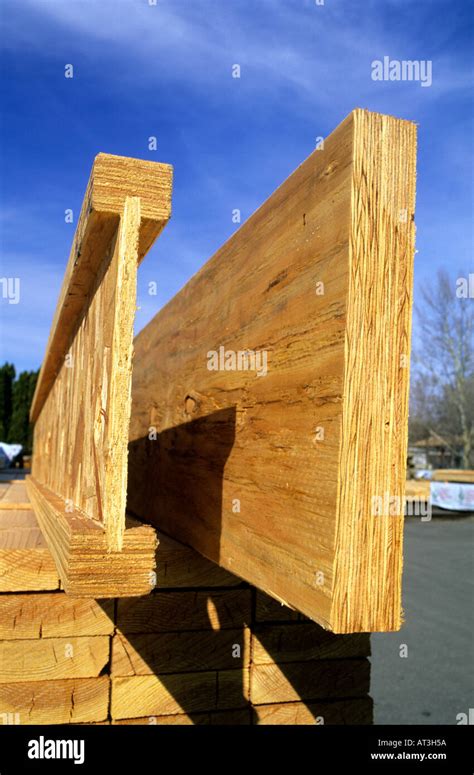 End view of a laminated header on right and I-beam, engineered wood Stock Photo: 5285209 - Alamy