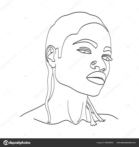 Line Art Woman Face Drawing Black Woman Vector Afro American Stock ...