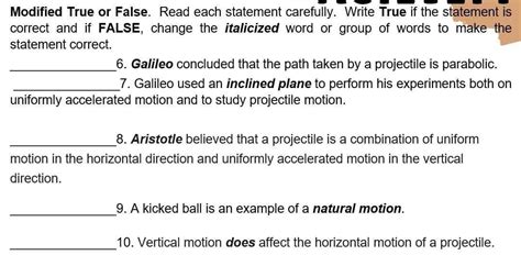 Solved Modified True Or False Read Each Statement Carefully Write