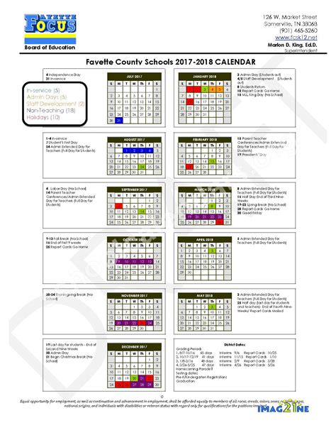 2017 - 2018 Academic Calendar | Fayette County Schools – Somerville, TN