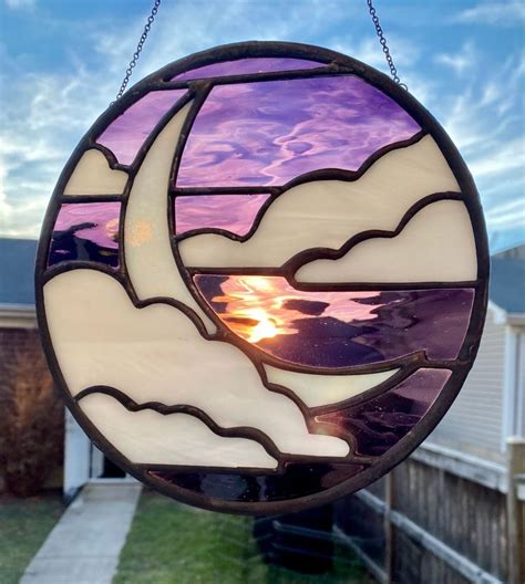 Cloudy Moon Sky Pattern Stained Glass PDF Digital File Etsy Diy