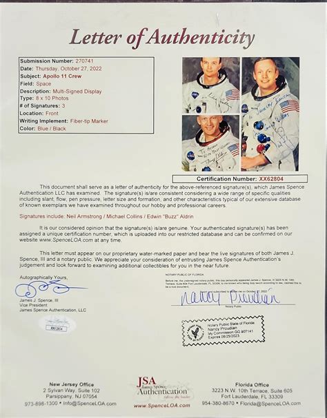 Apollo 11 With Authenticated Signature From All Three Astronauts