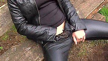 Blonde In Leather Pants And Leather Jacket Masturbating Outdoors Xnxx