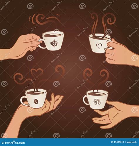 Set Of Hands Holding Coffee Cups Stock Vector Illustration Of Holding