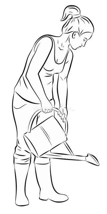 Woman Watering Drawing Plant Stock Illustrations 421 Woman Watering