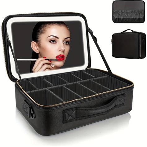 Large Size Travel Makeup Bag With Mirror Zoned Makeup Bag With Led Lit