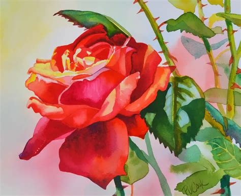 Red Rose Flower Painting - P.J. Cook Artist Studio