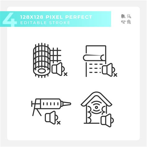 2D Pixel Perfect Black Thin Line Icons Pack Representing Soundproofing