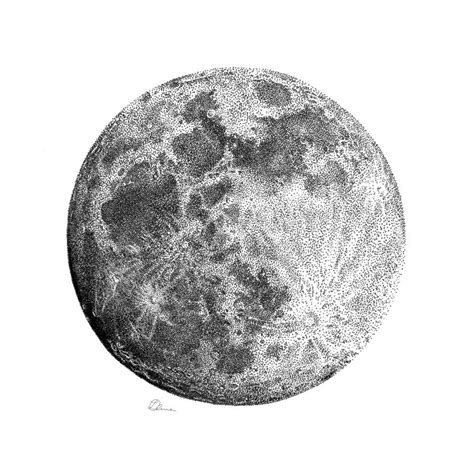 Luna Fine Art Giclée Print Stippled Ink Drawing Black and White